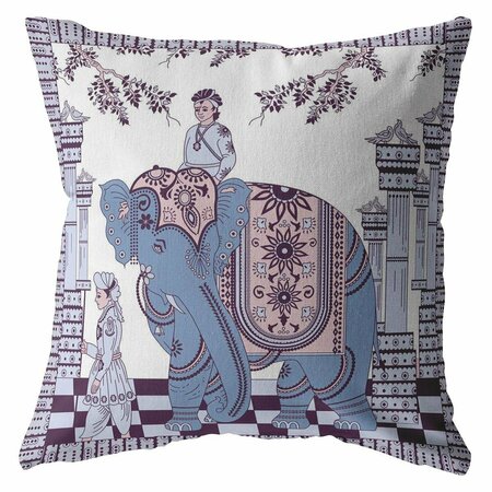 HOMEROOTS 18 in. Ornate Elephant Indoor & Outdoor Zippered Throw Pillow Blue & Purple 412794